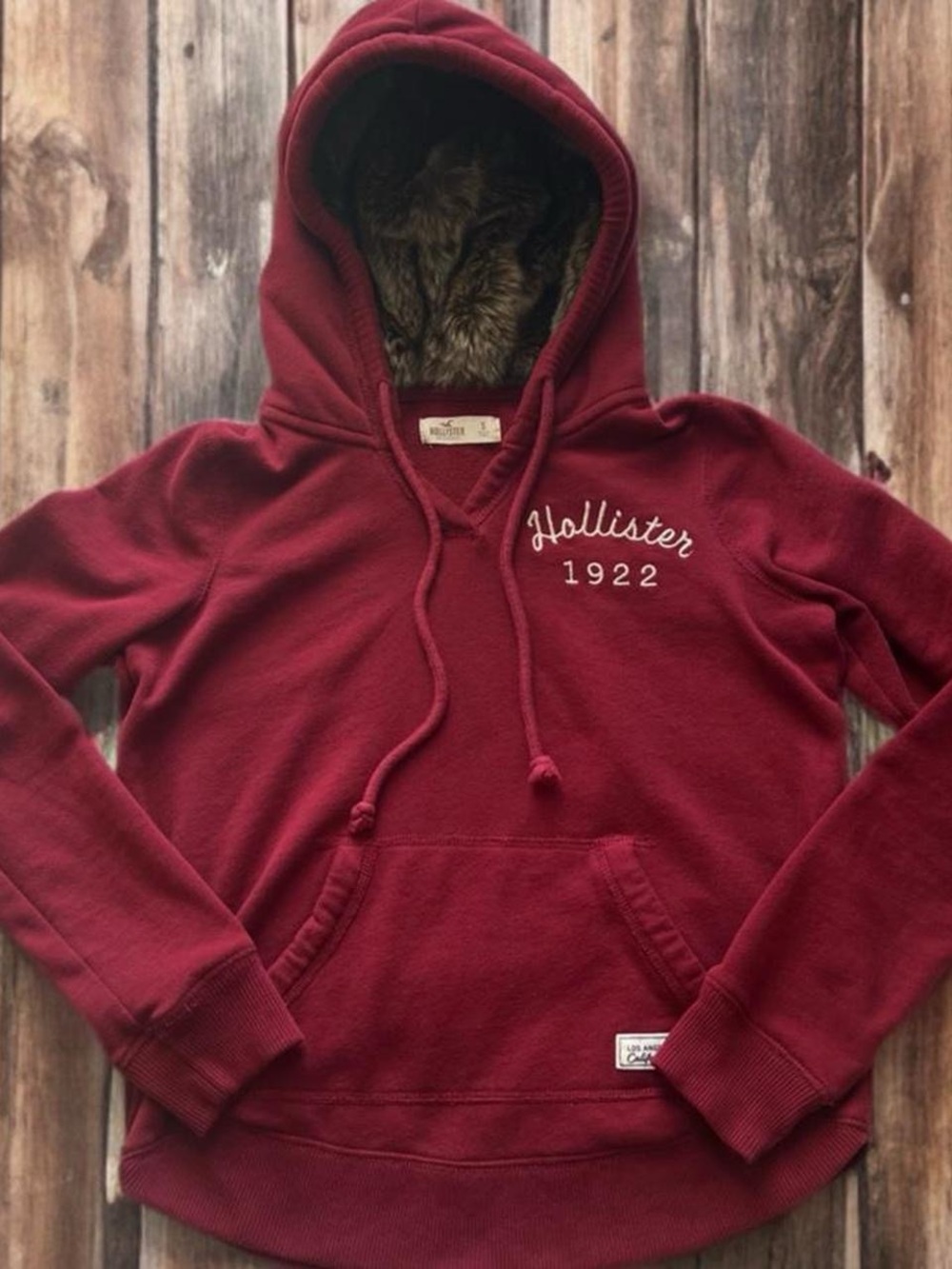 Y2K Hollister Burgundy Hoodie with Faux Fur Trim